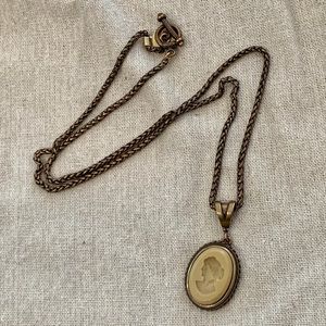 Extasia 24” Lava Intaglio Statement Necklace on Bronze Chain